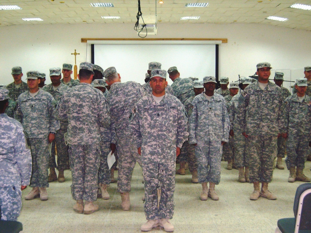 565th Quartermaster Company Crusaders conduct combat patch ceremony