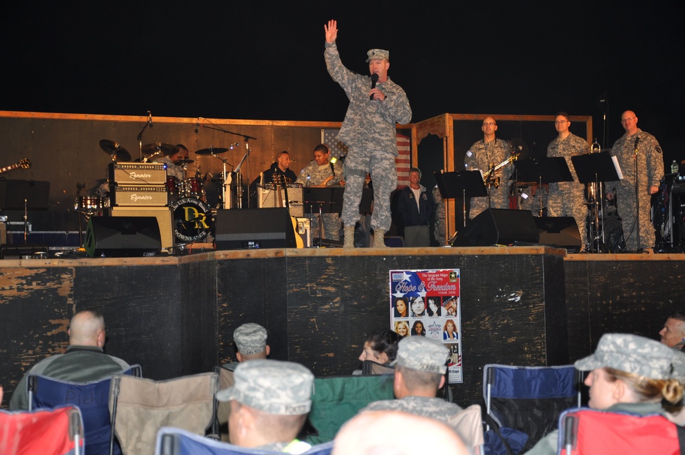 Hope and Freedom USO show entertains troops at Camp Liberty, Iraq