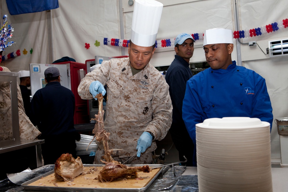 1st Marine Logistics Group (Forward) officers and senior enlisted servce Christmas dinner