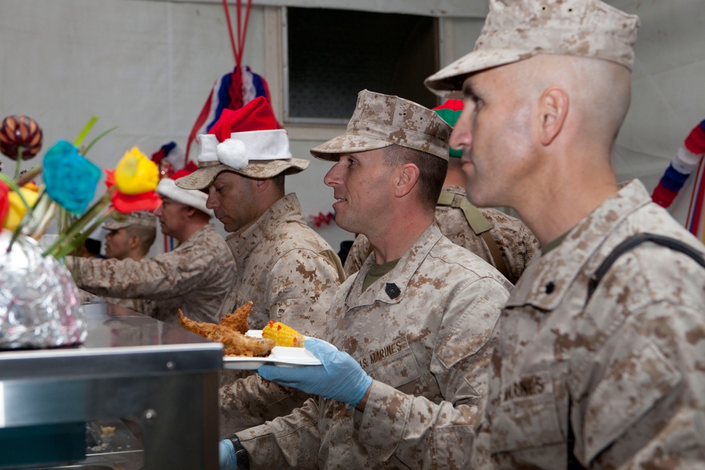 1st Marine Logistics Group (Forward) officers and senior enlisted serve Christmas feast