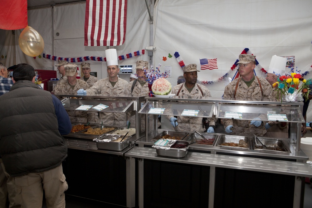 1st MLG (FWD) officers and senior enlisted serve Christmas dinner