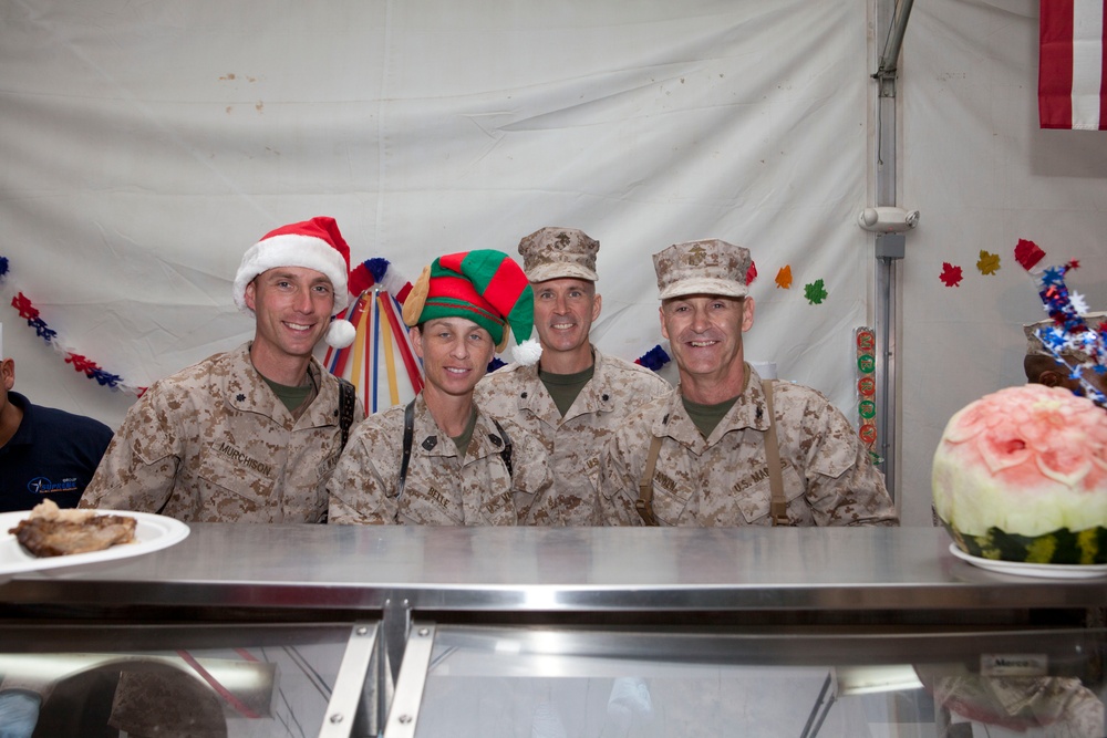 1st MLG (FWD)  officer snd senior enlisted serve Christmas feast