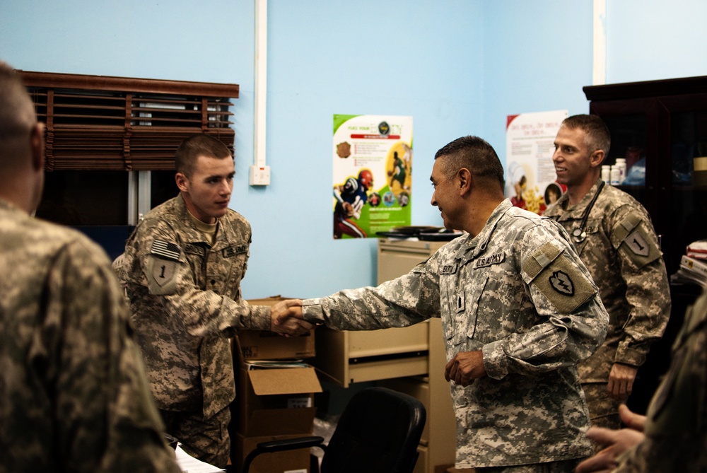 US Division-Center senior enlisted Soldier visits troops on Camp Taji