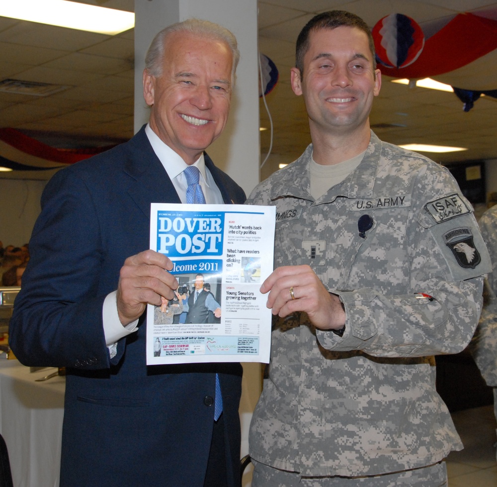 Vice President Joe Biden has breakfast with the troops