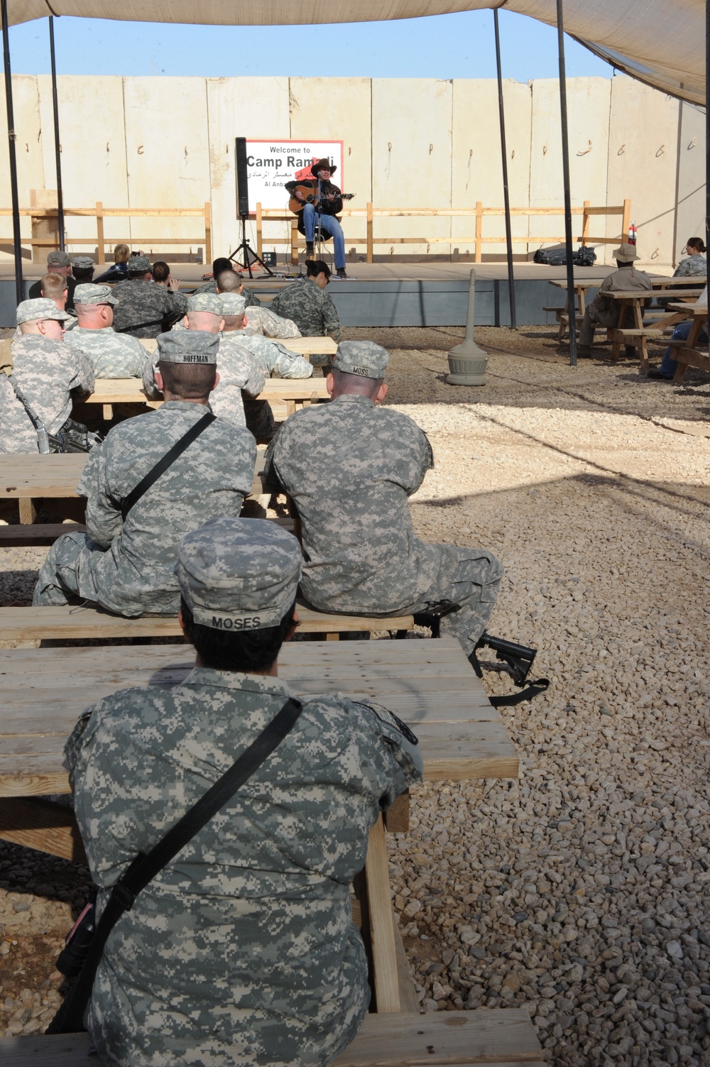 Country singer Michael Peterson performs in Iraq