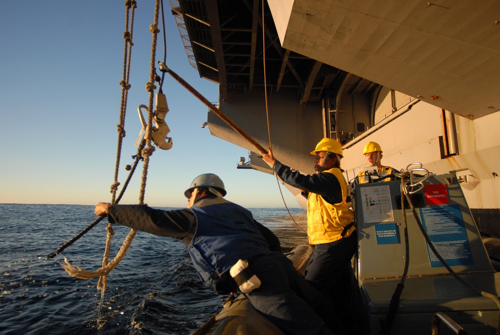 USS Ronald Reagan crew haul in Rigid Hull Inflatable Boats