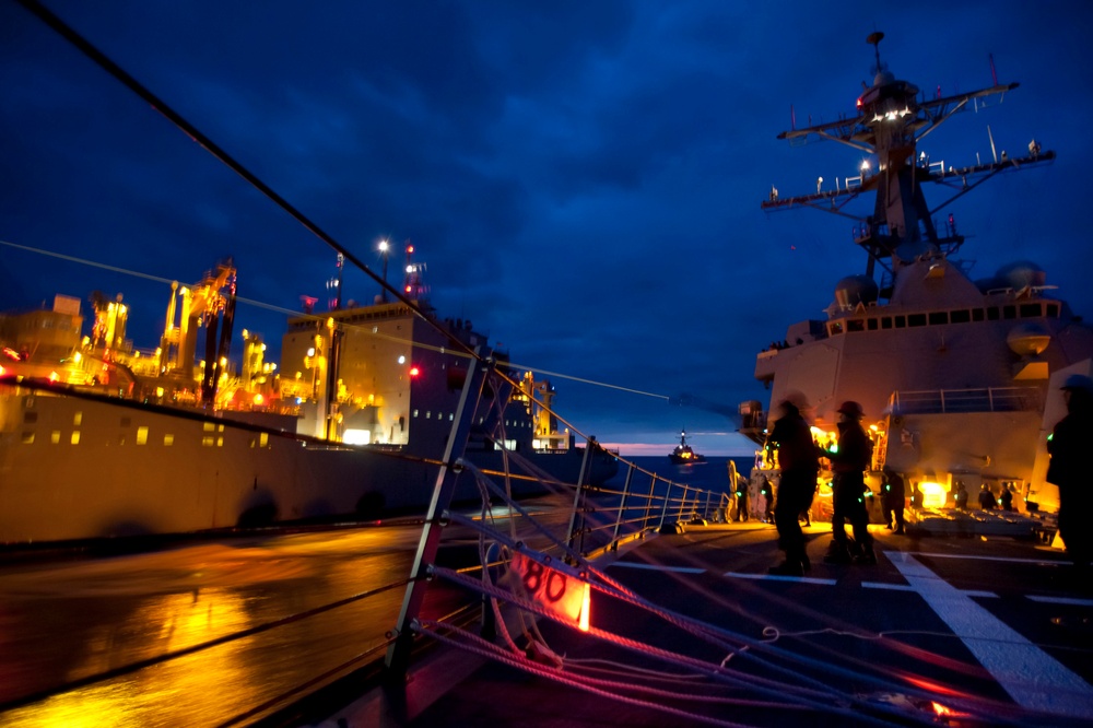 USS Gridley conducts replenishment at sea