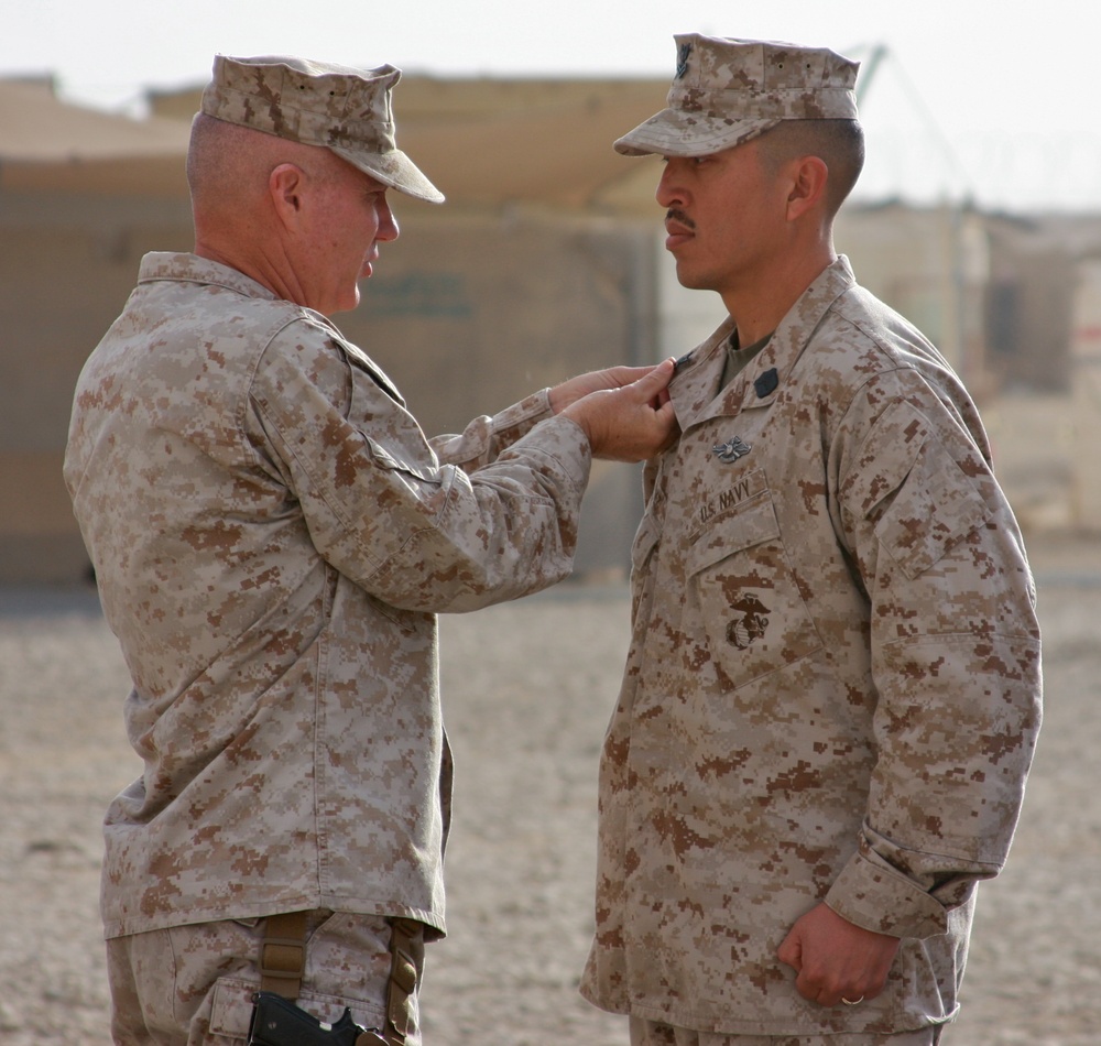 Sailor receives combat meritorious promotion in Afghanistan