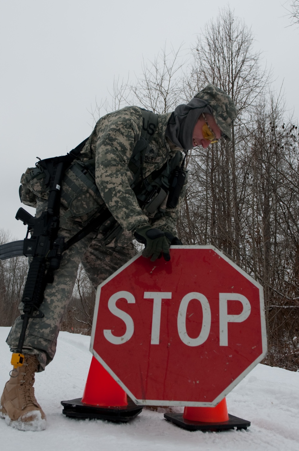 New Mexico Army National Guard soldiers training on security Checkpoint operations at Camp Atterbury Joint Maneuver Training Center