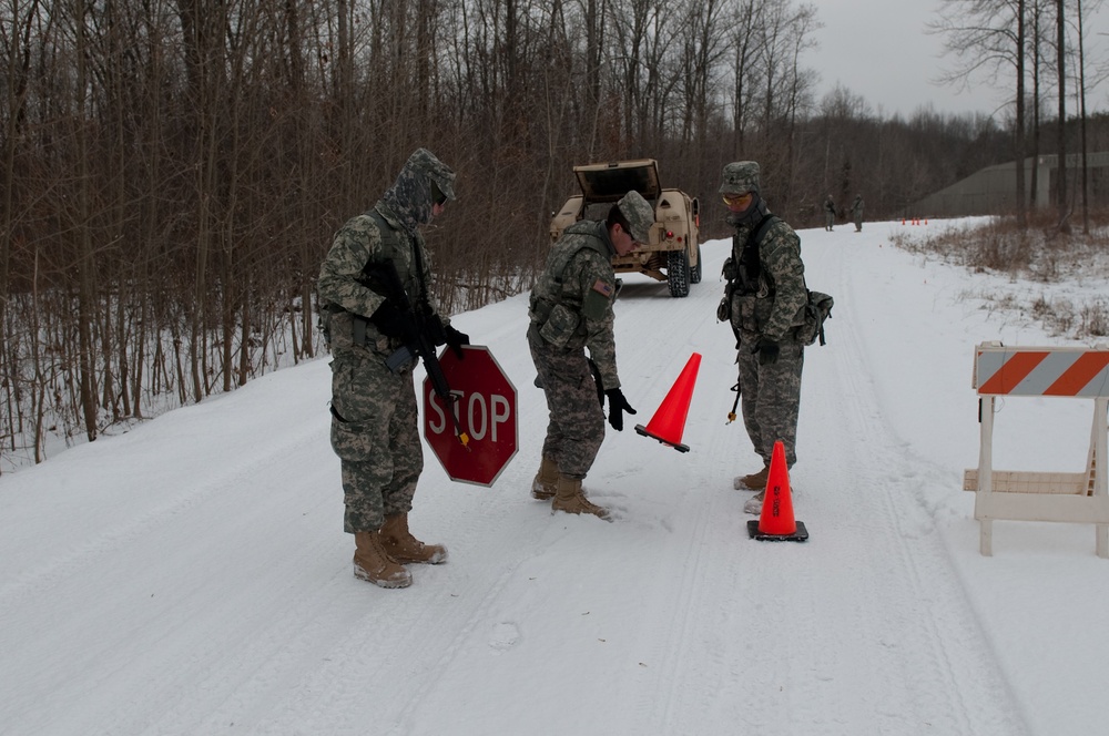 New Mexico Army National Guard soldiers training on security Checkpoint operations at Camp Atterbury Joint Maneuver Training Center