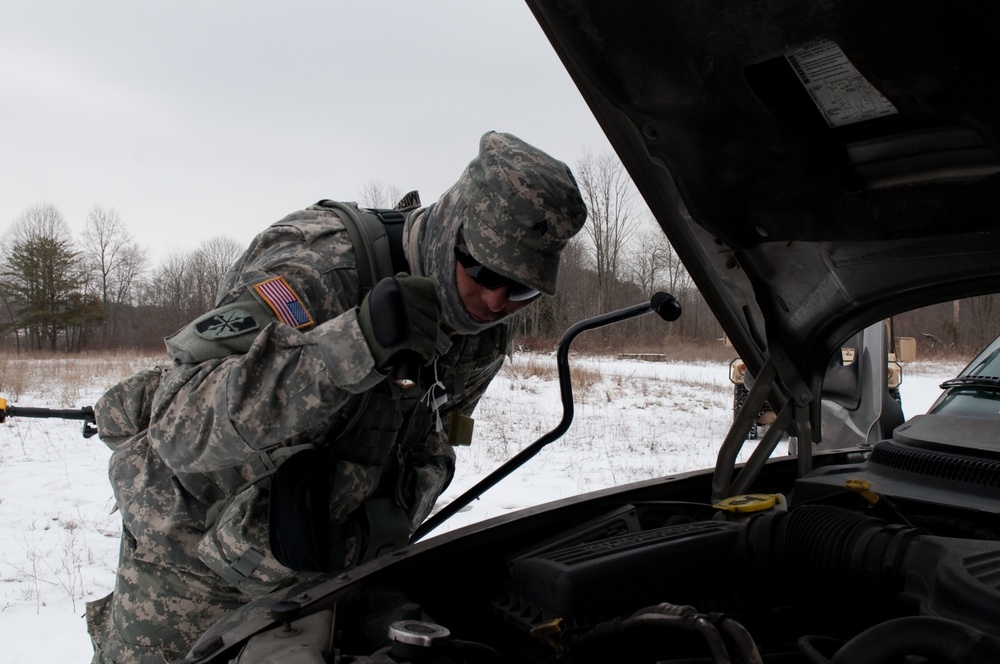 New Mexico Army National Guard soldiers training on security Checkpoint operations at Camp Atterbury Joint Maneuver Training Center