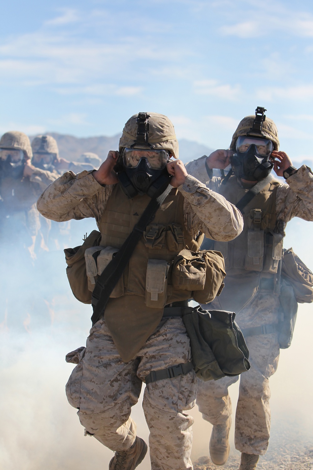 Marines perform outdoor gas exercise with new M50 mask