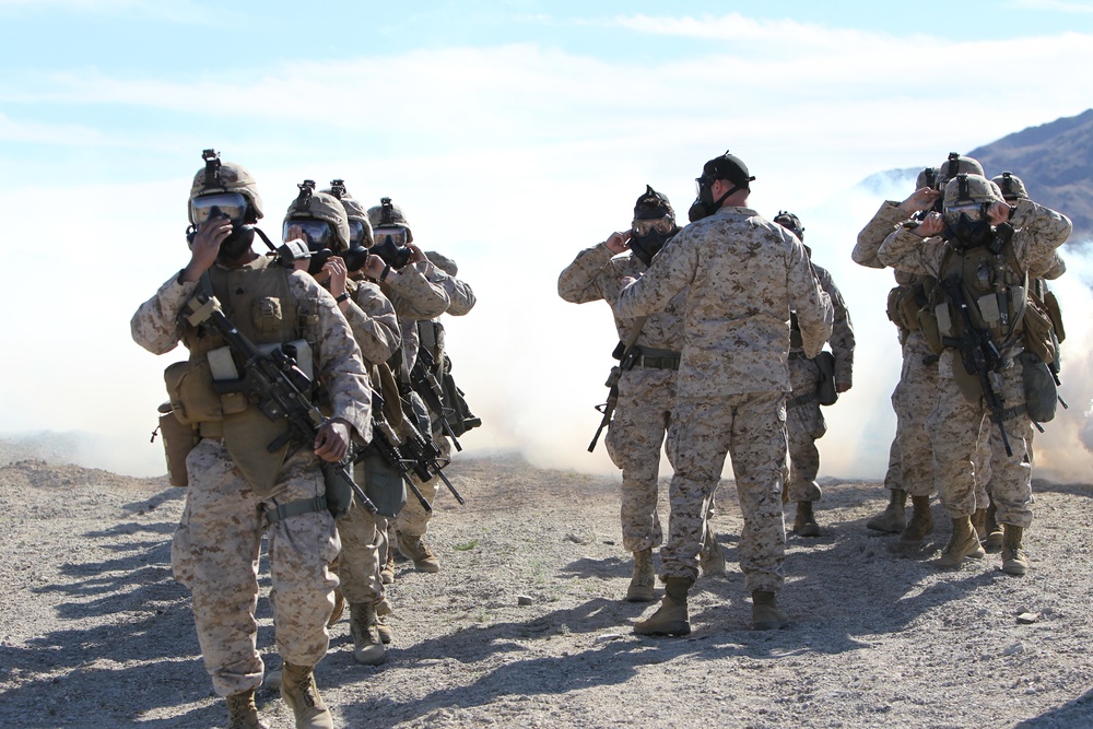 Marines perform outdoor gas exercise with new M50 mask