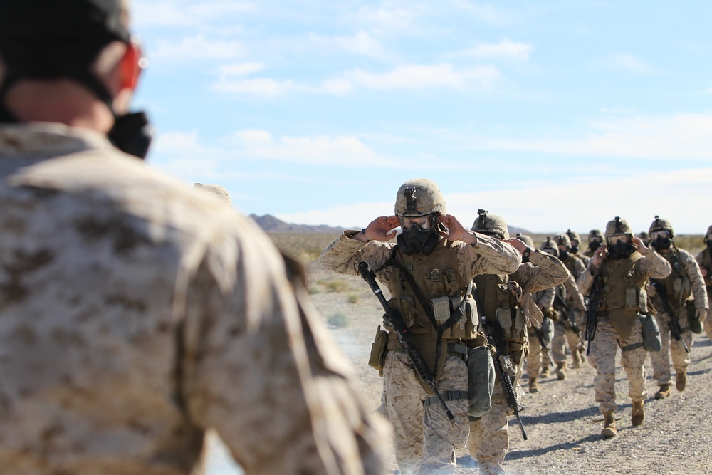 Marines perform outdoor gas exercise with new M50 mask