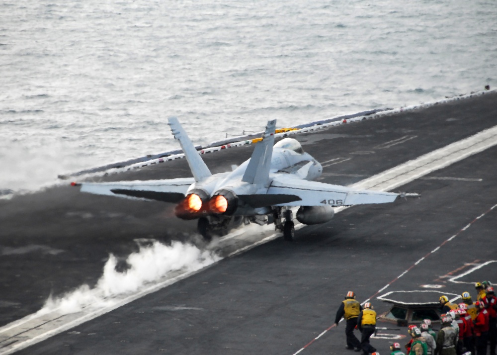 F/A-18E Super Hornet Lands Aboard the USS Ronald Reagan