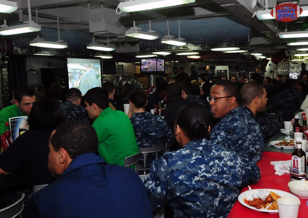Ronald Reagan sailors celebrate 100th birthday, watch Super Bowl
