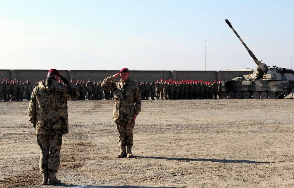 TF Kunduz outgoing commander salutes ISAF RC-North commander at change of command