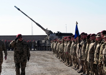 TF Kunduz outgoing commander and ISAF RC-North commander review troops at change of command