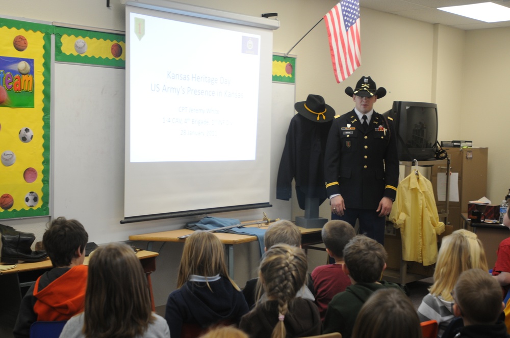 Dragon brigade soldier talks Kansas military history with students