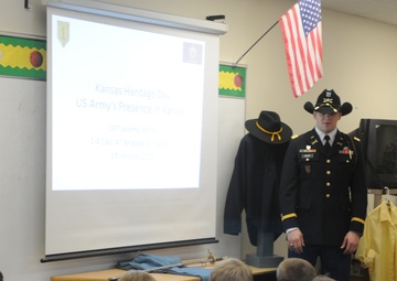 Dragon brigade soldier talks Kansas military history with students