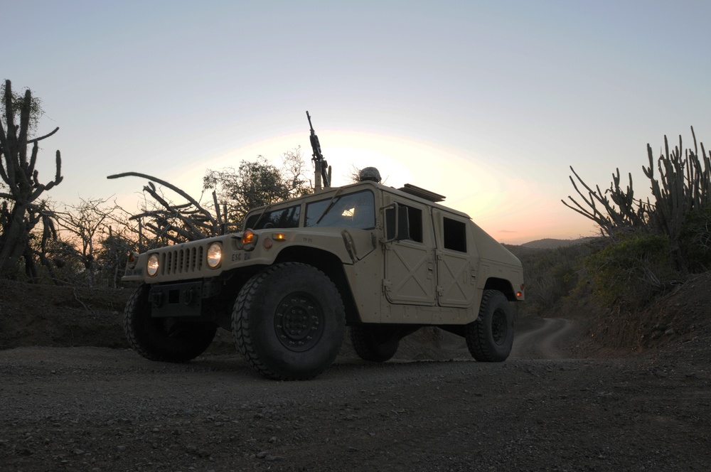 Members of the Company Bravo 1/296 Infantry  Regiment of the Puerto Rico National Guard patrol around JTF GTMO