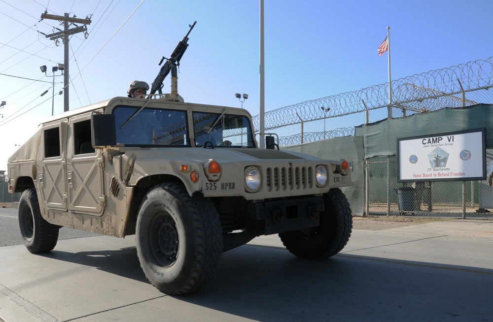Members of the Company Bravo 1/296 Infantry  Regiment of the Puerto Rico National Guard patrol around JTF GTMO