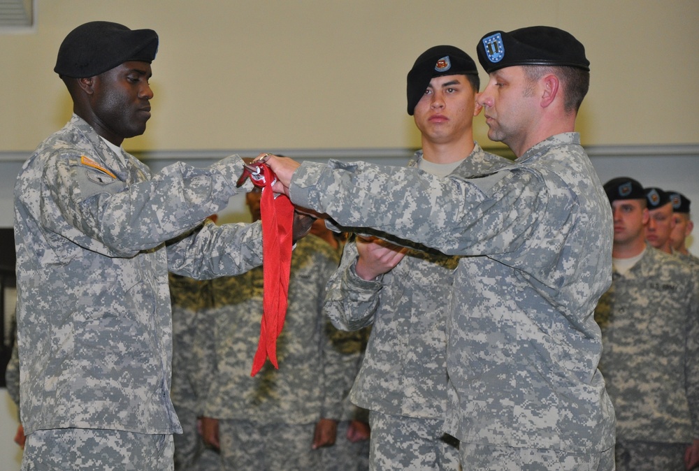 515th Engineer Company cases their colors