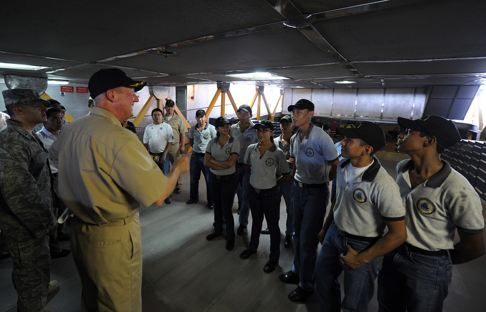 Cmd. Becker Gives Tour of High Speed Vessel Swift to Students