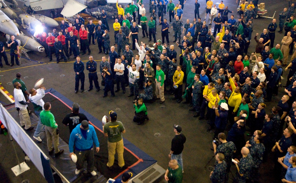 Superbowl Champs Visit USS Carl Vinson Sailors