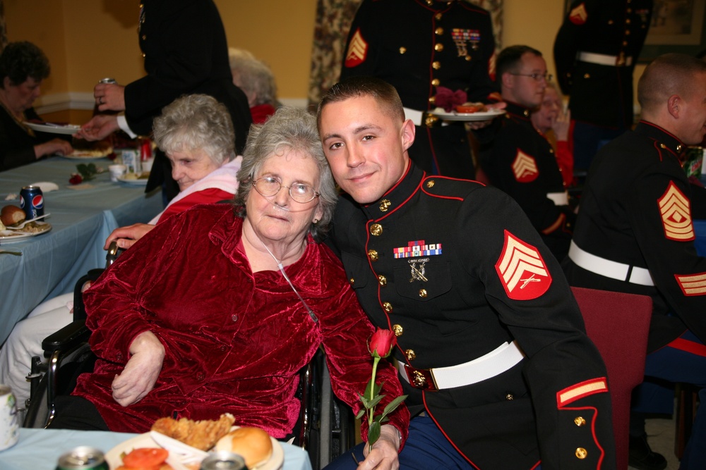 Marines volunteer as Valentine dates for elderly