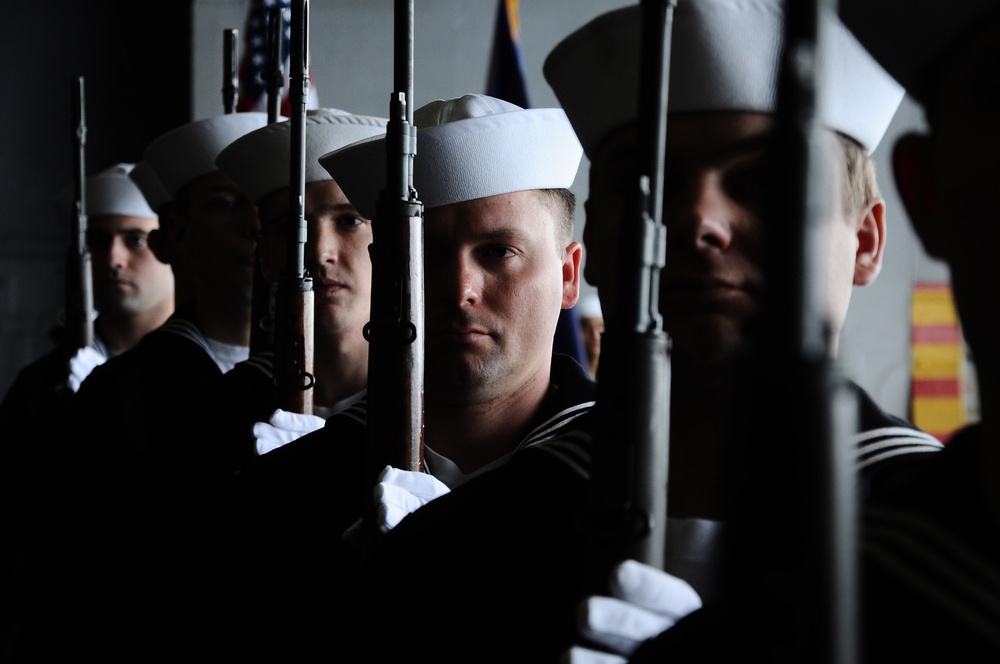 USS Bataan Honor Guard During Burial at Sea Ceremony