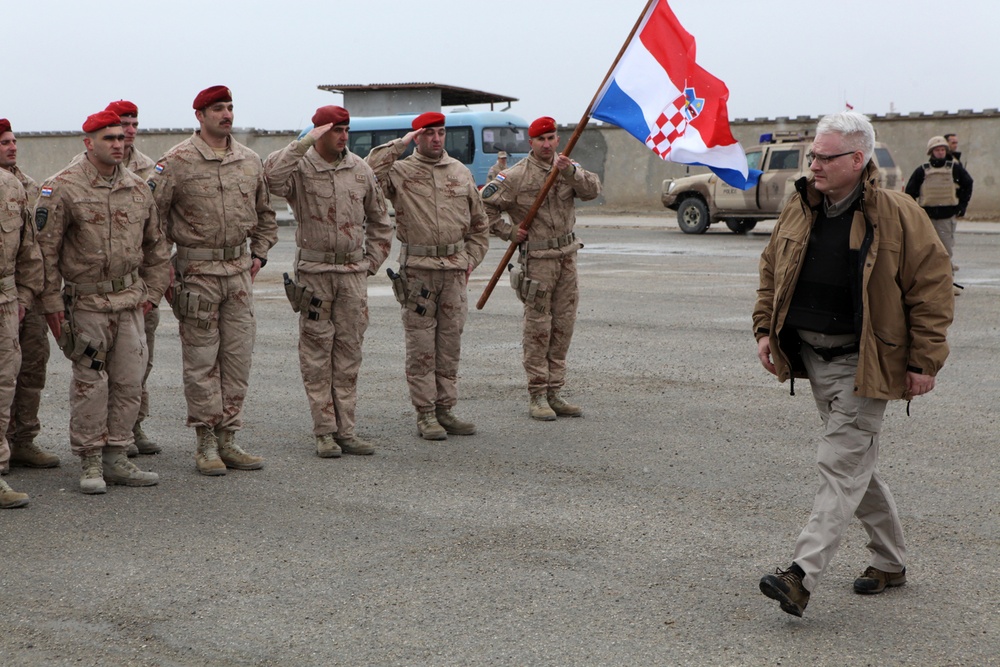 Croatian President reviews troops during a visit to ISAF RC-North