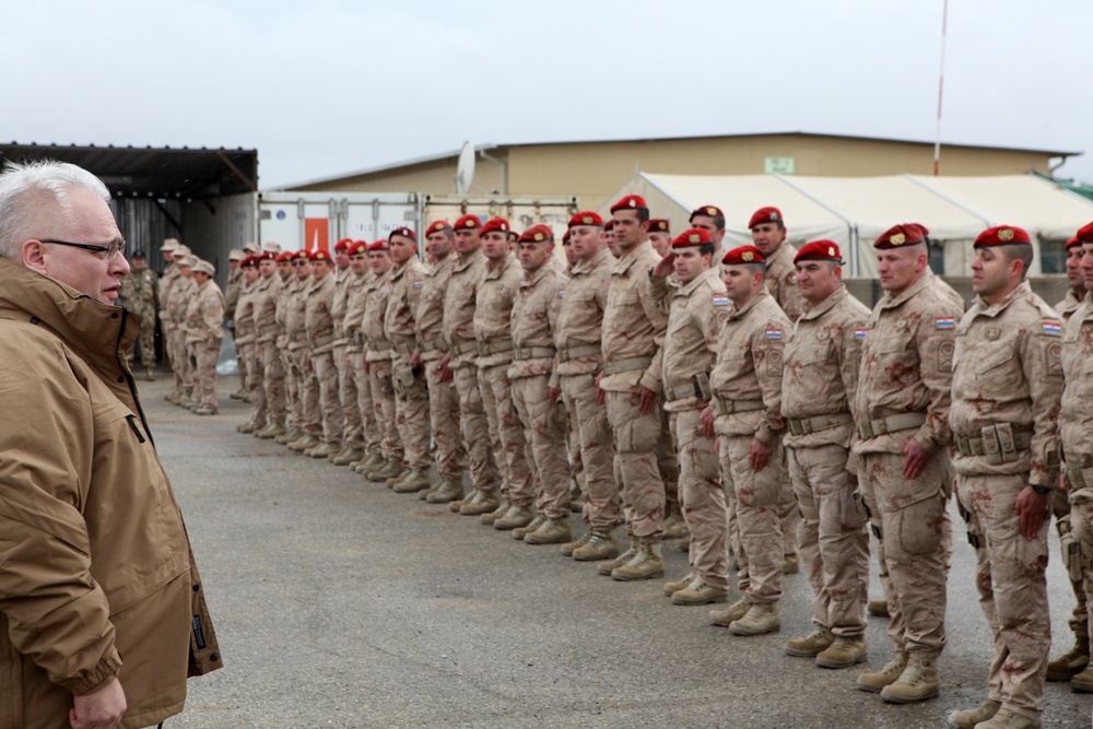 Croatian President speaks with troops during visit to ISAF RC-North