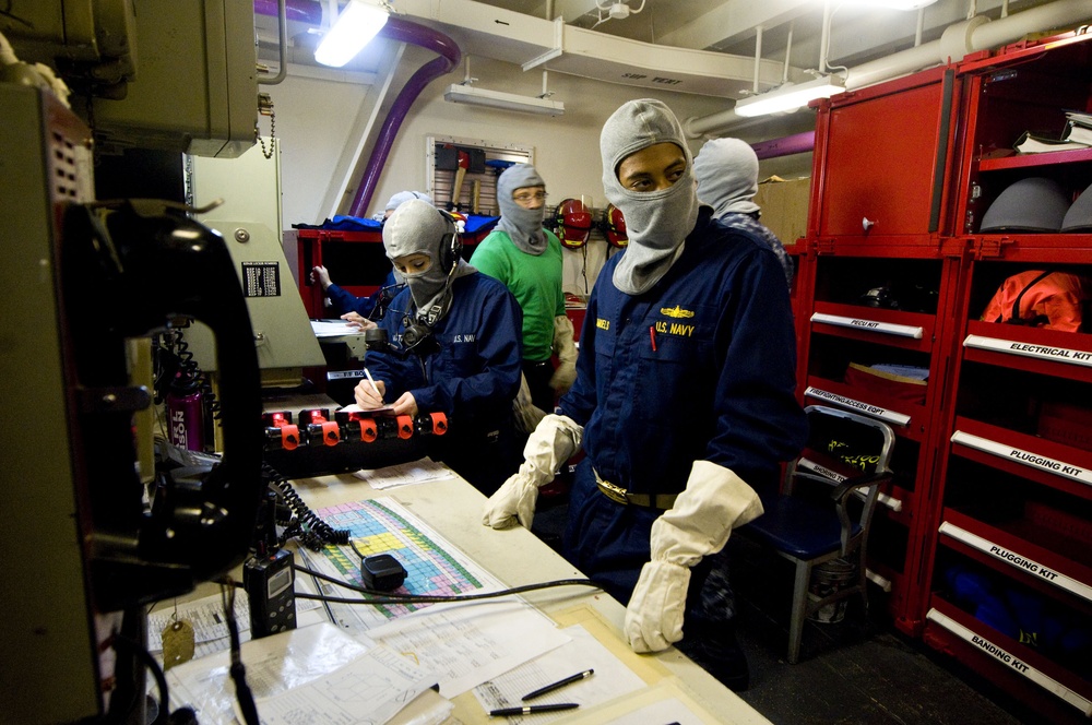 Sailors conduct fire drill