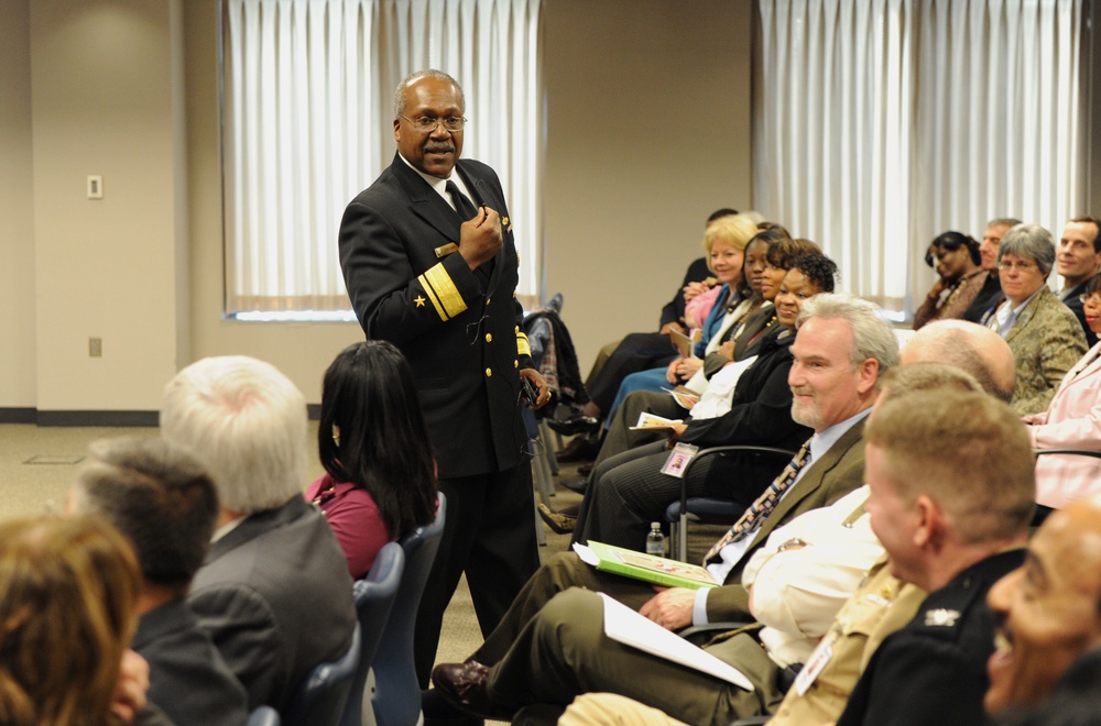 Admiral speaks during a National African-American History Month observance