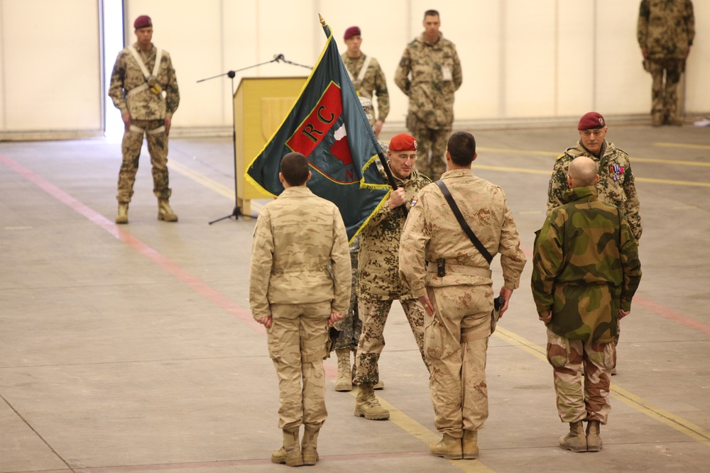 Incoming ISAF Regional Command North Commander Maj. Gen. Markus Kneip returns the command pendant to the color guard