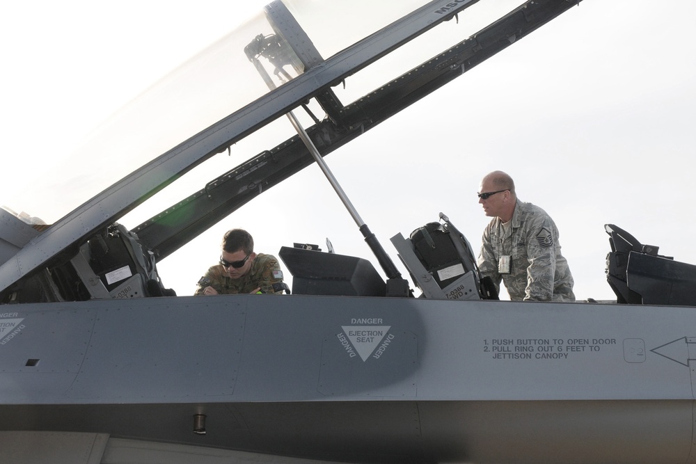 Australian Air Force maintainers exchange places with their American counterparts.