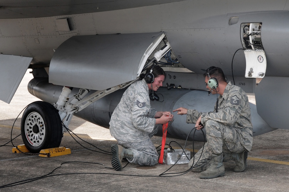 132FW launches F-16 aircraft during joint flying mission in Australia.