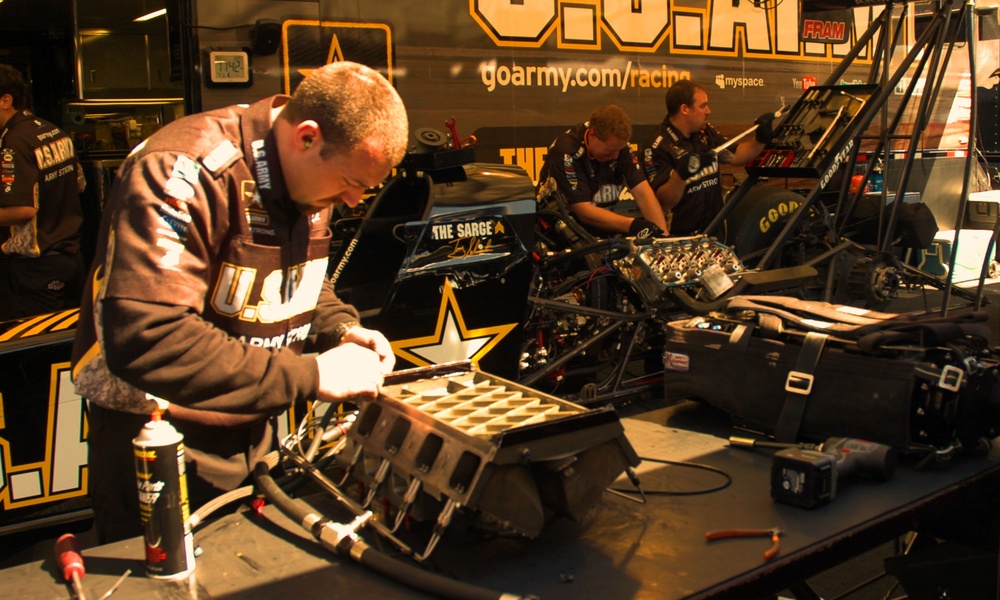 Pit crew works on The Sarge