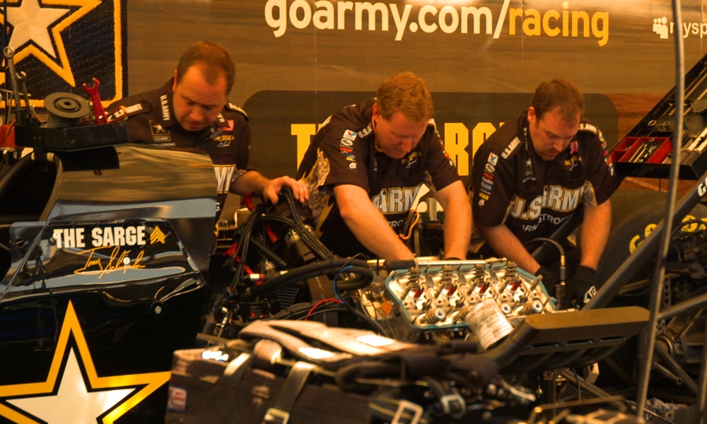 Pit crew works on The Sarge