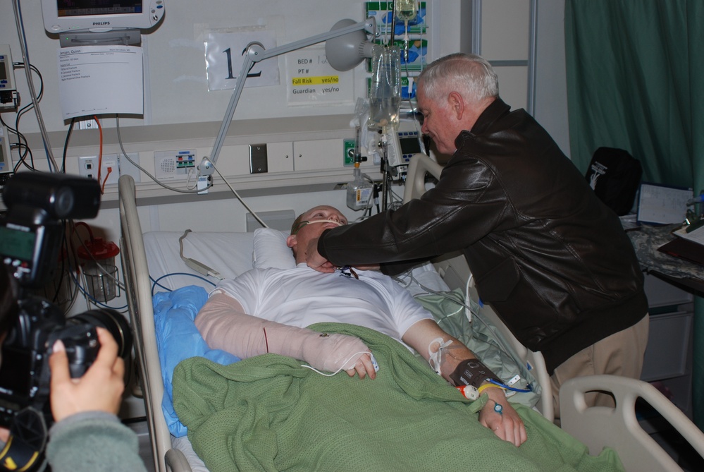 SECDEF visits wounded soldiers at Bagram hospital