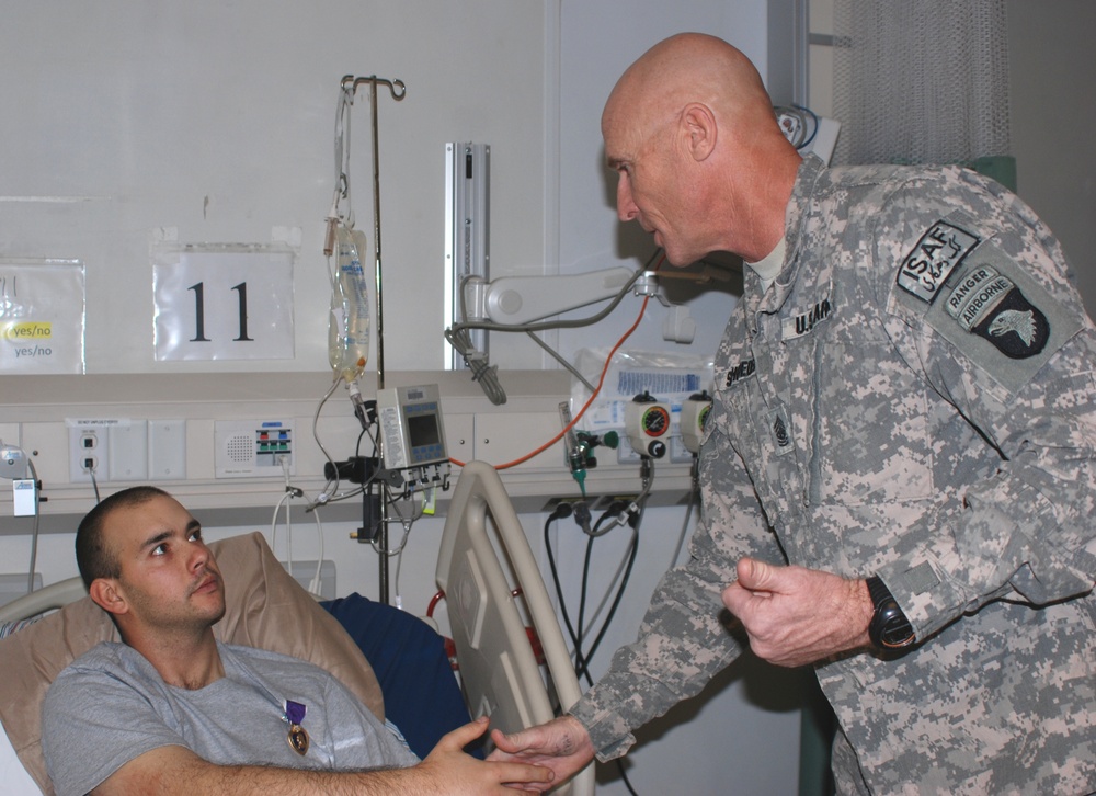 SECDEF visits wounded soldiers at Bagram hospital