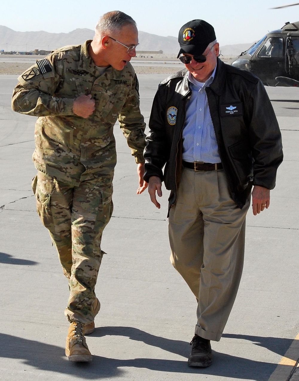 Robert M. Gates arrives to Kandahar Airfield, greeted by James L. Terry