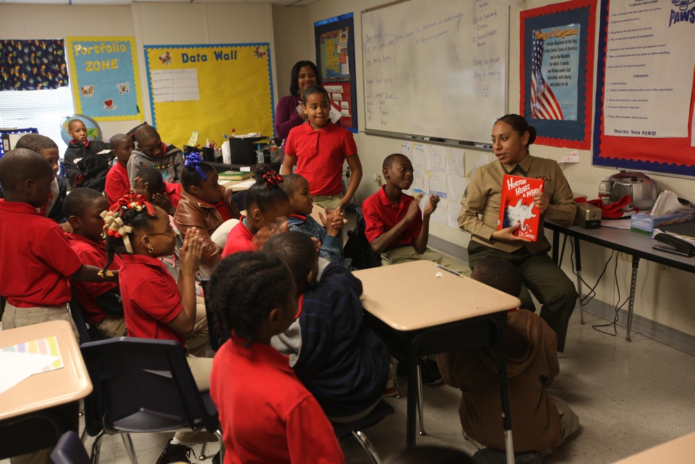 Marines attend Dr. Seuss Day celebration at elementary school