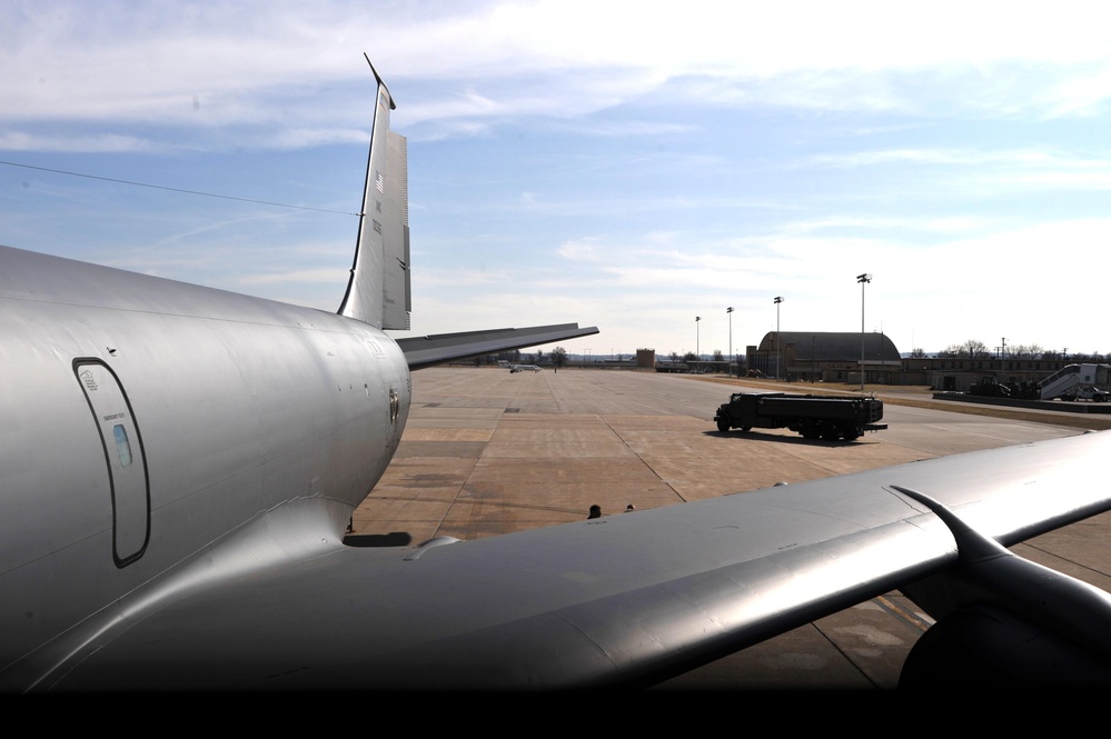 Fuels truck and a refueler at Scott AFB