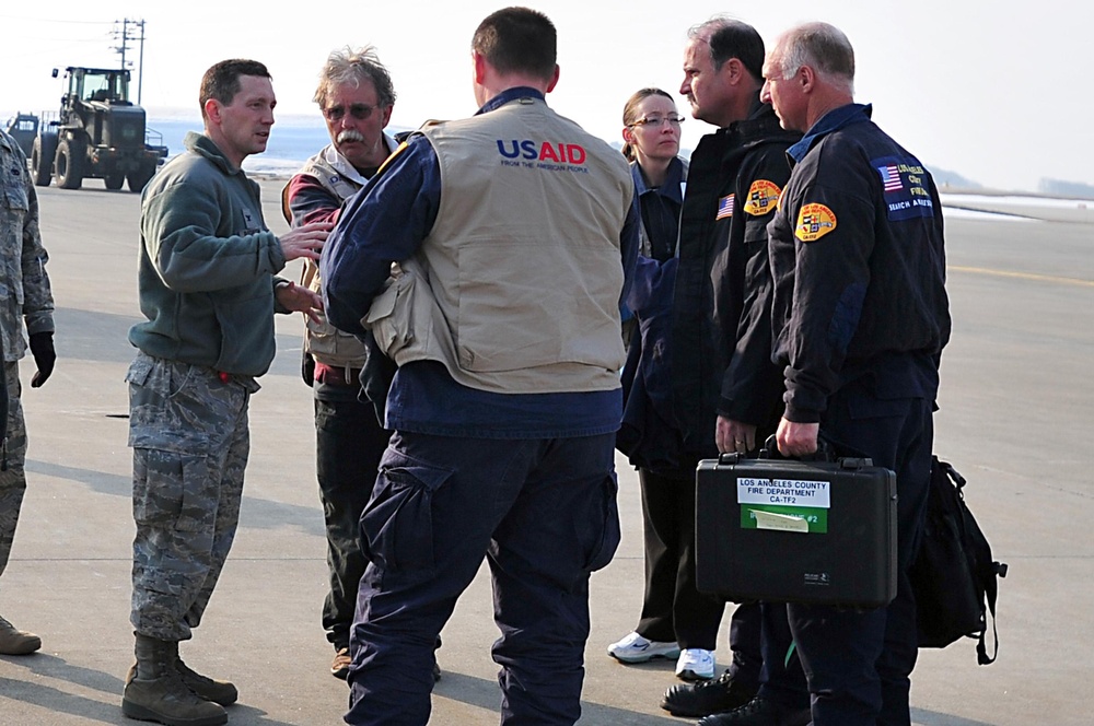 Search and rescue teams arrive at Misawa Air Base