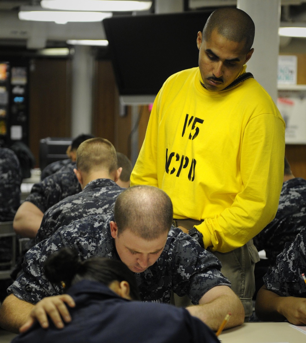 USS Carl Vinson Sailors Take the E-4 Exam