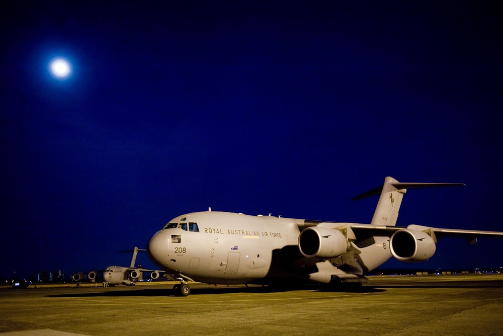 RAAF C-17 flying around the clock in Japan