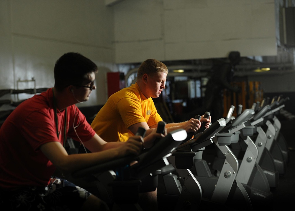 USS George H.W. Bush Sailors Prepare For Fitness Test