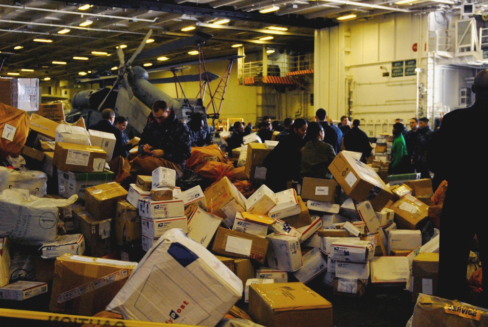 USS Ronald Reagan Sailors Sort Mail